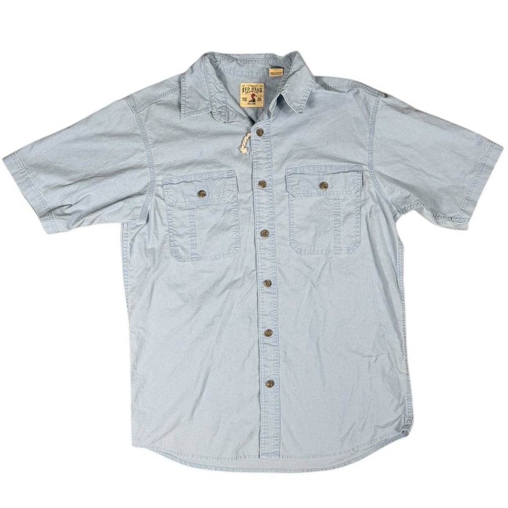 Red‎ Head Brand Co Mens Blue Chambray Short Sleeve Button Up Casual Shirt M